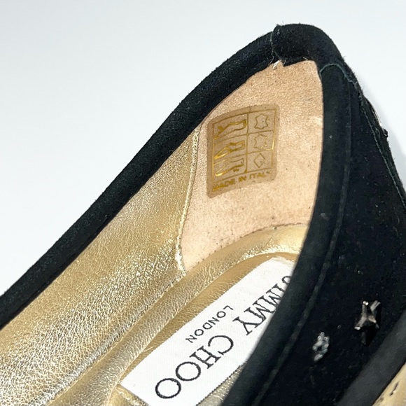 Jimmy Choo Willow Ballet Flat Black Suede Star Studded Size 37 - Picture 12 of 16